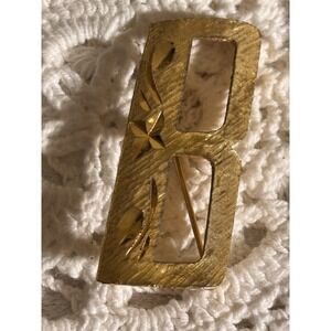 Mamselle Brooch Goldtone Diamond Cut Initial B Letter Signed Brooch Vintage